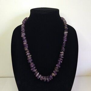 Purple Stone Chip Bead Knotted Necklace Hippie Boho Bohemian Cottagecore